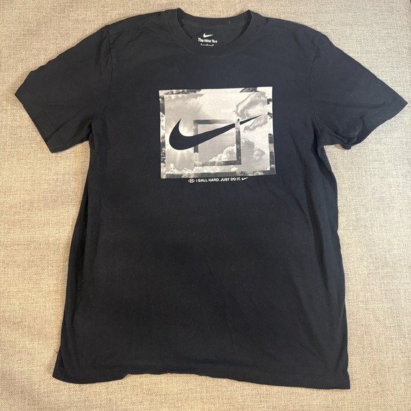 Nike Other - Nike Graphic T Shirt Mens Medium Black Swoosh I Ball Hard Just Do It Tee